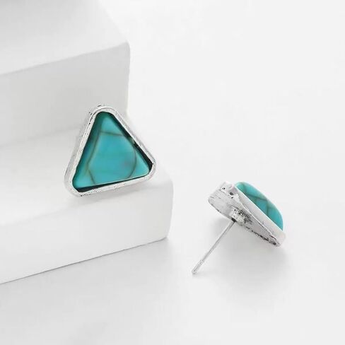 6 Pairs Turquoise Earring Set for Women Vintage Silver Turquoise Square Heart Circle Studs Boho Vintage Jewelry for Women Fashion Accessories Gifts in Saudi Arabia