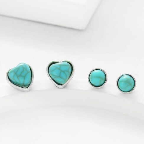 6 Pairs Turquoise Earring Set for Women Vintage Silver Turquoise Square Heart Circle Studs Boho Vintage Jewelry for Women Fashion Accessories Gifts in Saudi Arabia