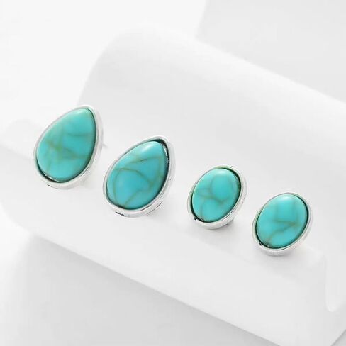 6 Pairs Turquoise Earring Set for Women Vintage Silver Turquoise Square Heart Circle Studs Boho Vintage Jewelry for Women Fashion Accessories Gifts in Saudi Arabia