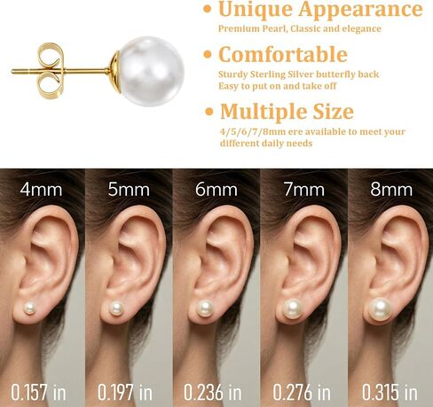 5 Pairs Stud Earrings for Women, Pearl Gold Plated Pearl Ball Jewelry Small Earrings Post Set Cartilage Piercing Lightweight Flatback Jewelry for Her Women Birthday Wedding in Saudi Arabia