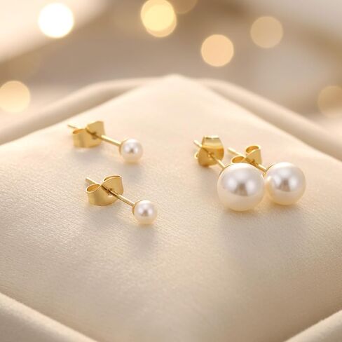 5 Pairs Stud Earrings for Women, Pearl Gold Plated Pearl Ball Jewelry Small Earrings Post Set Cartilage Piercing Lightweight Flatback Jewelry for Her Women Birthday Wedding in Saudi Arabia