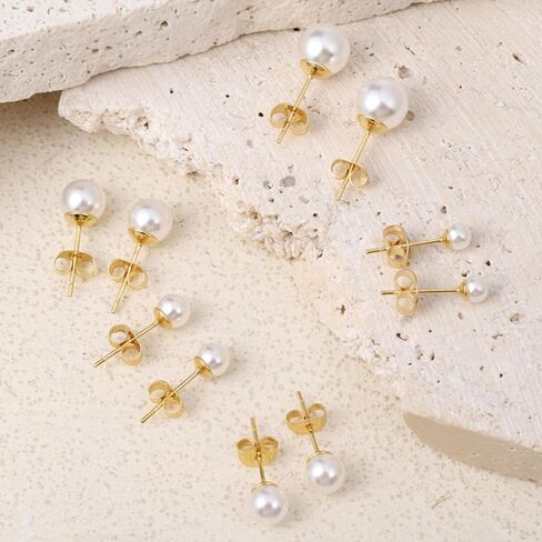 5 Pairs Stud Earrings for Women, Pearl Gold Plated Pearl Ball Jewelry Small Earrings Post Set Cartilage Piercing Lightweight Flatback Jewelry for Her Women Birthday Wedding in Saudi Arabia