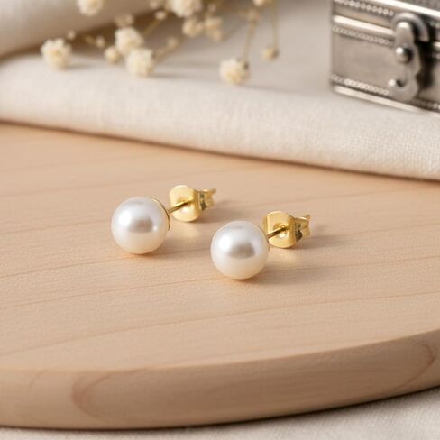 5 Pairs Stud Earrings for Women, Pearl Gold Plated Pearl Ball Jewelry Small Earrings Post Set Cartilage Piercing Lightweight Flatback Jewelry for Her Women Birthday Wedding in Saudi Arabia