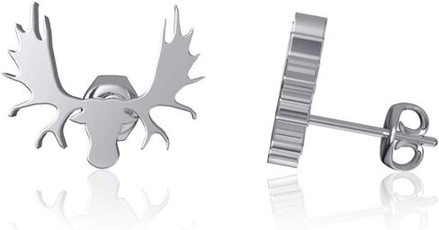 Moose Post Earrings - Platinum over 925 Solid Sterling Silver, Animal Studs, Hypoallergenic Jewelry Gifts Mini Wildlife and Deer Charms by Dayna Designs in Saudi Arabia