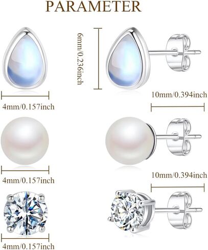 Ailife 3 Pairs Moonstone Earrings Set Cubic Zirconia Pearl Stud Earrings for Women 14K White Gold Plated Opal Tear Drop Earrings Jewelry in Saudi Arabia
