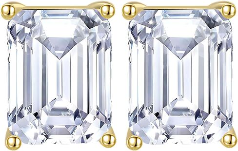 Faux Diamond Stud Earrings For Women 14k White Gold Plated Sterling Silver Cubic Zirconia Earring Studs for Men by Ginger Lyne 10mm 7.5 ct Emerald Cut Small Pierced Minimalist Jewelry in Kuwait