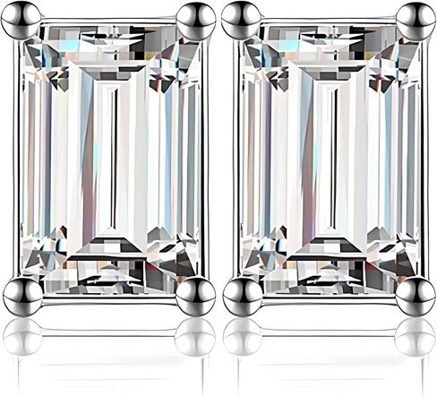 Faux Diamond Stud Earrings For Women 14k White Gold Plated Sterling Silver Cubic Zirconia Earring Studs for Men by Ginger Lyne 10mm 7.5 ct Emerald Cut Small Pierced Minimalist Jewelry in Kuwait