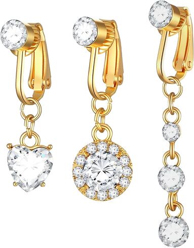 SynHHergyx 3Pcs Fake Belly Piercing Fake Clip On Belly Button Rings Gold Faux Bellys Rings for Women Faux Bellybutton Non Piercings Jewelry in Kuwait