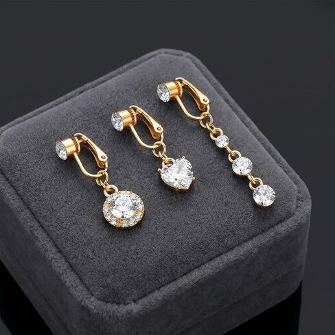 SynHHergyx 3Pcs Fake Belly Piercing Fake Clip On Belly Button Rings Gold Faux Bellys Rings for Women Faux Bellybutton Non Piercings Jewelry in Kuwait
