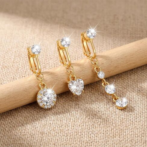 SynHHergyx 3Pcs Fake Belly Piercing Fake Clip On Belly Button Rings Gold Faux Bellys Rings for Women Faux Bellybutton Non Piercings Jewelry in Kuwait