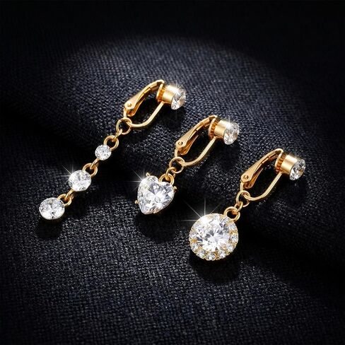 SynHHergyx 3Pcs Fake Belly Piercing Fake Clip On Belly Button Rings Gold Faux Bellys Rings for Women Faux Bellybutton Non Piercings Jewelry in Kuwait