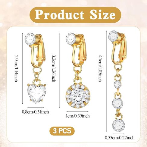 SynHHergyx 3Pcs Fake Belly Piercing Fake Clip On Belly Button Rings Gold Faux Bellys Rings for Women Faux Bellybutton Non Piercings Jewelry in Kuwait