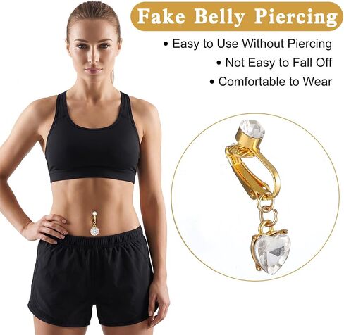 SynHHergyx 3Pcs Fake Belly Piercing Fake Clip On Belly Button Rings Gold Faux Bellys Rings for Women Faux Bellybutton Non Piercings Jewelry in Kuwait