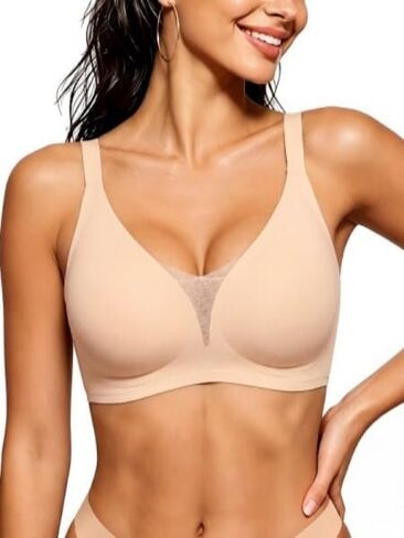 LUCKFOX Women's Jelly Bra, Wireless T-Shirt Bra, Deep V Mesh, Seamless Full Coverage in Kuwait