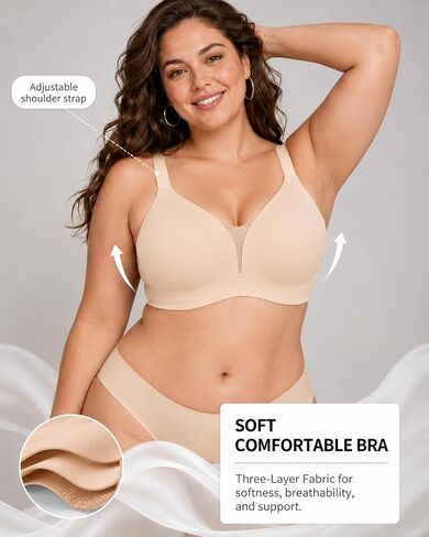 LUCKFOX Women's Jelly Bra, Wireless T-Shirt Bra, Deep V Mesh, Seamless Full Coverage in Kuwait