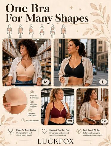 LUCKFOX Women's Jelly Bra, Wireless T-Shirt Bra, Deep V Mesh, Seamless Full Coverage in Kuwait