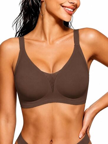 LUCKFOX Women's Jelly Bra, Wireless T-Shirt Bra, Deep V Mesh, Seamless Full Coverage in Kuwait