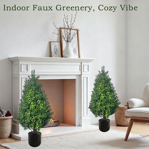 2PACK Artificial Potted Plants Boxwood Topiary Trees Outdoor Indoor with Planter,2.3FT Potted Faux Bushes Evergreen Fake Trees Outside Realistic for 4th of July Porch Offices Garden in Kuwait