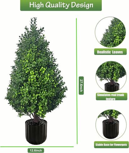 2PACK Artificial Potted Plants Boxwood Topiary Trees Outdoor Indoor with Planter,2.3FT Potted Faux Bushes Evergreen Fake Trees Outside Realistic for 4th of July Porch Offices Garden in Kuwait