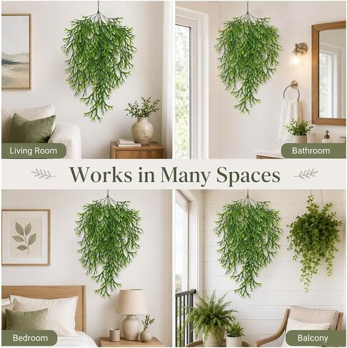 RAINFLOW 2PCS Fake Ferns Artificial Plants Indoor - Lifelike Lush Faux Staghorn Fern with 69 Detachable Leaves, Fake Hanging Plants for Wall Shelf Office Living Room Balcony Garden Decor in Kuwait
