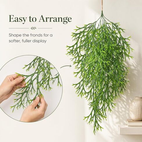 RAINFLOW 2PCS Fake Ferns Artificial Plants Indoor - Lifelike Lush Faux Staghorn Fern with 69 Detachable Leaves, Fake Hanging Plants for Wall Shelf Office Living Room Balcony Garden Decor in Kuwait