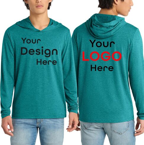 Customize Your Logo, Men's Womens Lightweight Tri-Blend Long Sleeve Hoodie Sweatshirt, Pullover T-Shirt For Fishing Hiking Active in Saudi Arabia