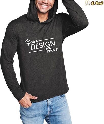 Customize Your Logo, Men's Womens Lightweight Tri-Blend Long Sleeve Hoodie Sweatshirt, Pullover T-Shirt For Fishing Hiking Active in Saudi Arabia