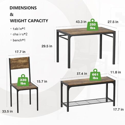 Shahoo 3-Piece Wooden Dining Table Set, Kitchen Breakfast Nook Sets with 2 Chairs & Round Tabletop, Space Saving Furniture Metal Frame and Built-in Wine Rack, Marble White & Black in Kuwait
