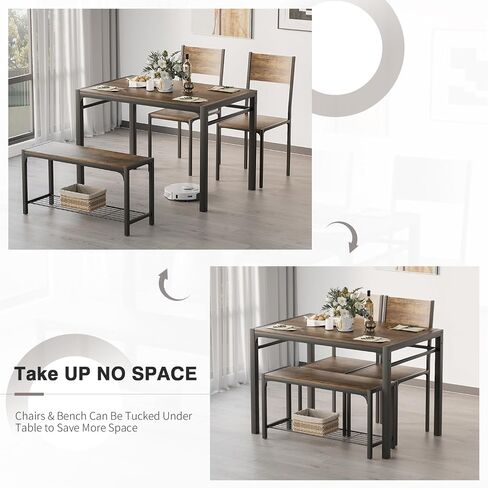 Shahoo 3-Piece Wooden Dining Table Set, Kitchen Breakfast Nook Sets with 2 Chairs & Round Tabletop, Space Saving Furniture Metal Frame and Built-in Wine Rack, Marble White & Black in Kuwait