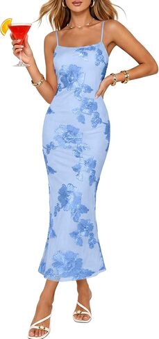 Caracilia Womens Floral Mesh Bodycon Formal Dress | Slim Stretch Maxi Dresses, Adjustable Spaghetti Straps, Dressy Elegant, Wedding Guest Cocktail Party Dress, Summer Fall in Saudi Arabia