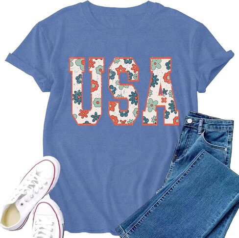 Womens USA Shirt 4th of July Shirts American Patriotic Tee Tops in Saudi Arabia