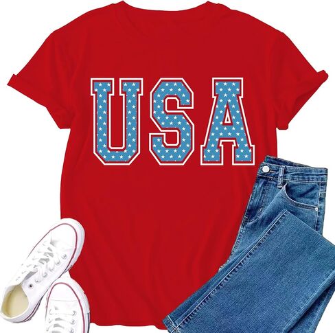 Womens USA Shirt 4th of July Shirts American Patriotic Tee Tops in Kuwait