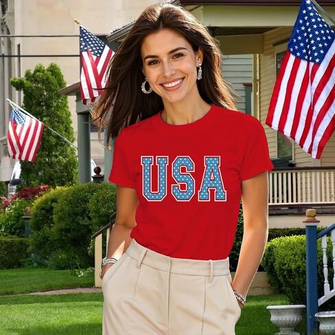 Womens USA Shirt 4th of July Shirts American Patriotic Tee Tops in Kuwait