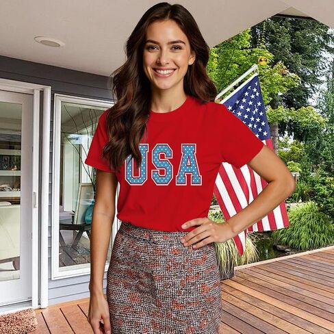Womens USA Shirt 4th of July Shirts American Patriotic Tee Tops in Kuwait