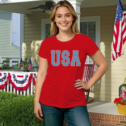 Womens USA Shirt 4th of July Shirts American Patriotic Tee Tops in Kuwait