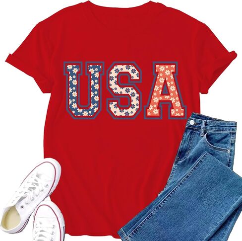Womens USA Shirt 4th of July Shirts American Patriotic Tee Tops in Kuwait