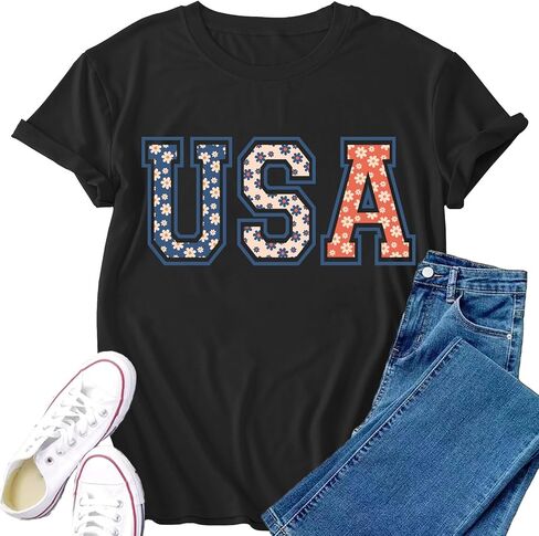 Womens USA Shirt 4th of July Shirts American Patriotic Tee Tops in Kuwait