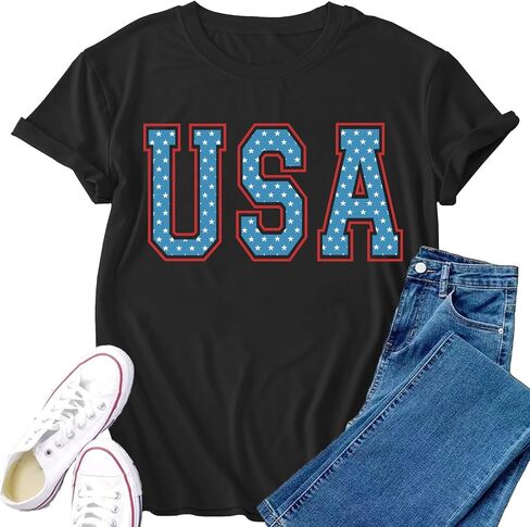 Womens USA Shirt 4th of July Shirts American Patriotic Tee Tops in Kuwait