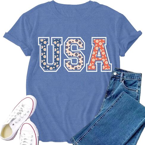 Womens USA Shirt 4th of July Shirts American Patriotic Tee Tops in Kuwait