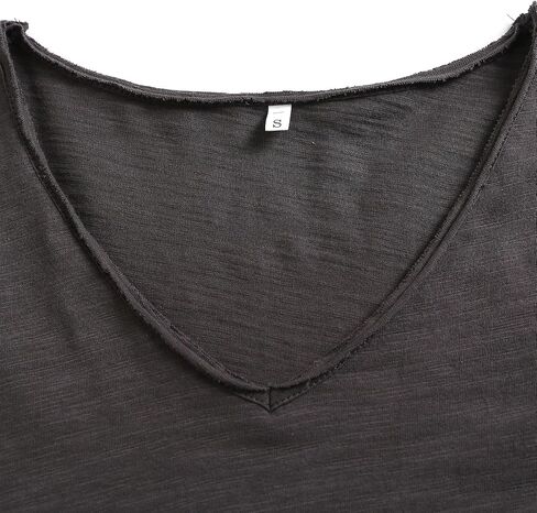 Inadays Womens Slub Cotton T Shirts Short Sleeve V-Neck Raw Hem Summer Tops Loose Fit Tee Basic Clothes Fashion Outfits in Saudi Arabia