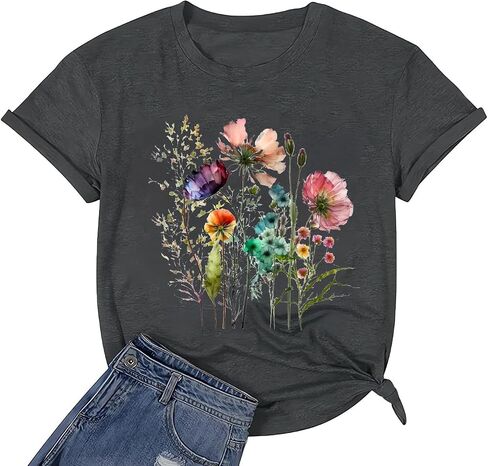 hcihgzr Womens Funny Vintage Boho Wildflower Floral Flower Graphic Shirt Casual Short Sleeve Summer Tee Tops in Saudi Arabia