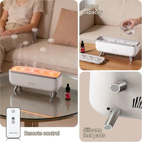 Jellyfish Diffuser Humidifier, Essential Aromatherapy 300ML Ultrasonic Diffuser with Essential Oils. 7 Colors Light Waterless Auto Off with Remote Control for Large Room Office Bedroom in Saudi Arabia