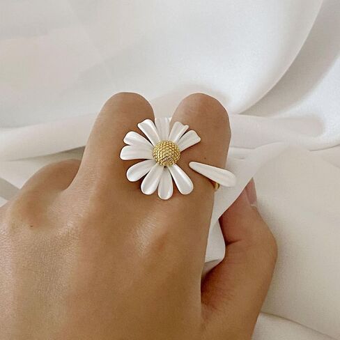 Bohemian Stackable Rings Set-6pcs Colorful Adjustable Daisy Flower Wrap Rings for Women, Spring Summer Jewelry Gift. in Saudi Arabia