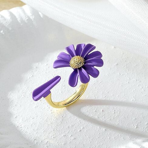 Bohemian Stackable Rings Set-6pcs Colorful Adjustable Daisy Flower Wrap Rings for Women, Spring Summer Jewelry Gift. in Saudi Arabia