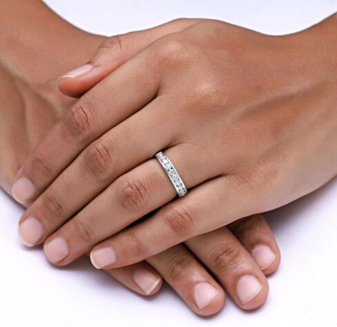 2.5MM Round Cut Wedding Band Half Eternity Ring For Women Lab Created Moissanite & Lab Grown Diamond in 925 Sterling Silver & 10K/14K Solid Gold Stackable Promise Ring 0.70 Cttw (Clarity VVS1) in Kuwait