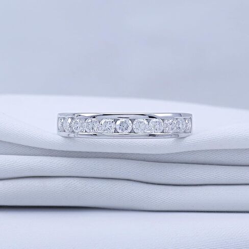 2.5MM Round Cut Wedding Band Half Eternity Ring For Women Lab Created Moissanite & Lab Grown Diamond in 925 Sterling Silver & 10K/14K Solid Gold Stackable Promise Ring 0.70 Cttw (Clarity VVS1) in Kuwait