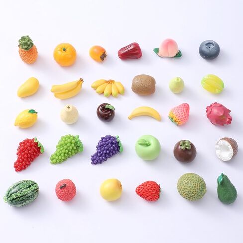 30Pcs Resin Artificial Fruits Decor, Fruits Mini Resin Figures Strawberry Peach Grapes Pineapple Lemon Banana for Garden Kitchen Game Party Decor, Cake Decoration, Miniature Fruits Figures in Saudi Arabia