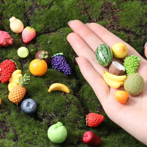 30Pcs Resin Artificial Fruits Decor, Fruits Mini Resin Figures Strawberry Peach Grapes Pineapple Lemon Banana for Garden Kitchen Game Party Decor, Cake Decoration, Miniature Fruits Figures in Saudi Arabia