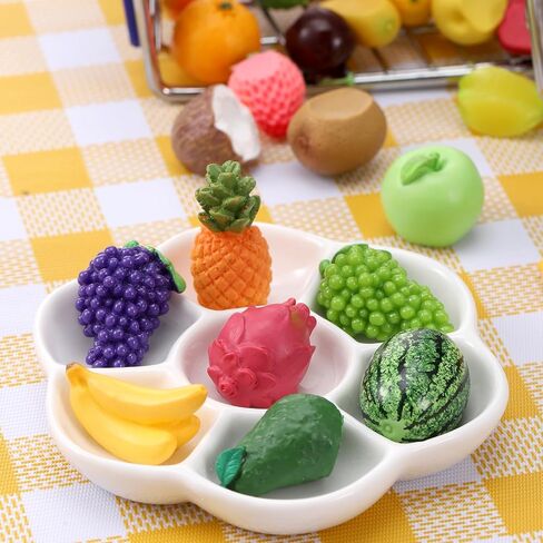 30Pcs Resin Artificial Fruits Decor, Fruits Mini Resin Figures Strawberry Peach Grapes Pineapple Lemon Banana for Garden Kitchen Game Party Decor, Cake Decoration, Miniature Fruits Figures in Saudi Arabia
