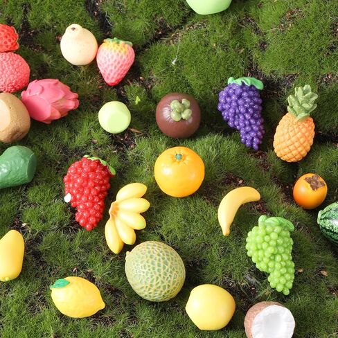 30Pcs Resin Artificial Fruits Decor, Fruits Mini Resin Figures Strawberry Peach Grapes Pineapple Lemon Banana for Garden Kitchen Game Party Decor, Cake Decoration, Miniature Fruits Figures in Saudi Arabia